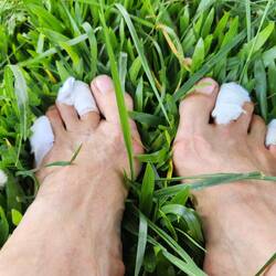 A massage in the cool grass does wonders for hot, aching, tired feet!
