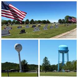Immer wieder mitten in der freien Landschaft Friedhöfe und solch komische Wasserspeicher