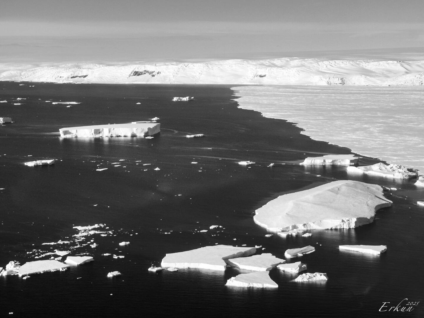 Aerial view as we depart on the chopper for our continental landing — Vahsel Bay, Antarctica.
