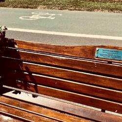 Die Parkbänke werden Verstorbenen gewidmet und auch mit Blumen bedacht