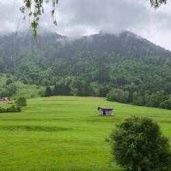 Blick aufs Bergmassiv Grünten bei Wagneritz