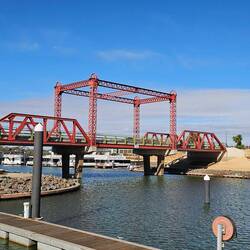 The original lifting bridge has been moved and re-installed but no longer lifts.