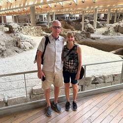 Nancy and Tim at the Akrotiri archaeological site
