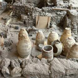 Pottery found in the Akrotiri archaeological site