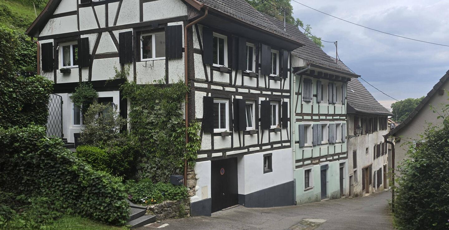 Houses built on steep roads that are part of the french jura mountain range