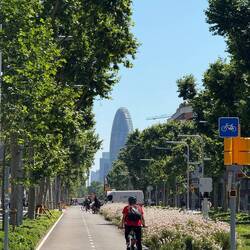 Der Torre Glòries im Hintergrund.