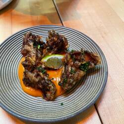 Fried mushrooms with kimchi aioli