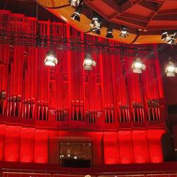 Inside the town hall auditorium