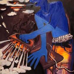"Blue Man at the Keyboards," Kayza DeGraff-Ford
