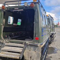 Inside the Hagglund snow vehicle