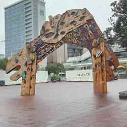 Some art in a plaza along our walk.