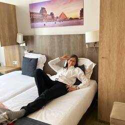 Arrival at Hotel Eugenie on St Andre de Arts. Nice place, excellent location=good value stay.