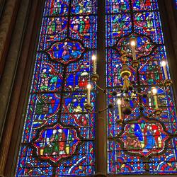 Beautiful stained glass of Sainte-Chapelle, built to house the crown of thorns by Louis 1st, 1242