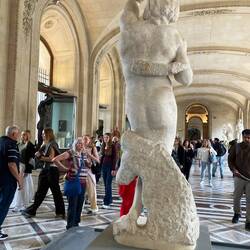 Beth examining Michelangelo's statue The Slaves: he was a master of the male form