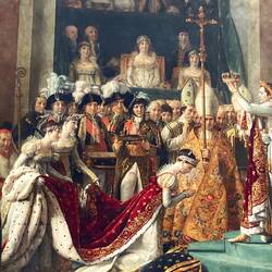 The Coronation of Napoleon by J-L David, 1806, the painter is just above Napoleon's crown