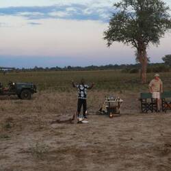 Lester, Val and John welcome us to a Bush Sundowner
