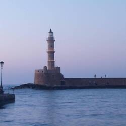 Chania harbour entrance at dusk