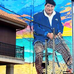 Impressive mural of a Galician fisherman.