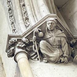 A Pilgrim carving in the capital of the cathedral