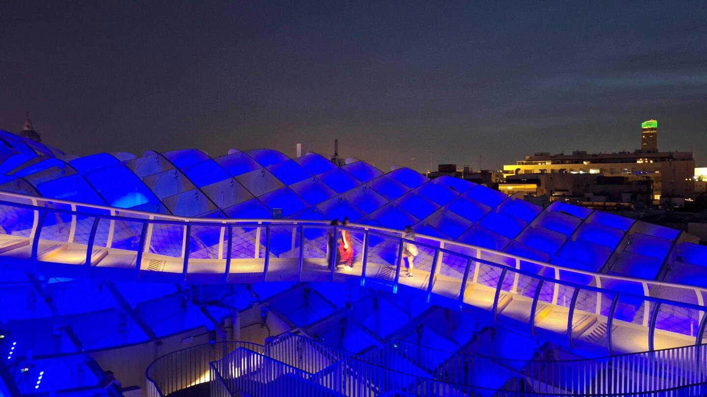 Blue lights on the walk