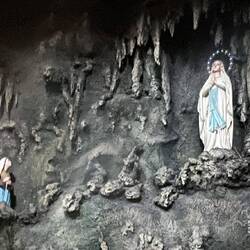A cave scene of Mary an Jesus in a church in the middle of nowhere