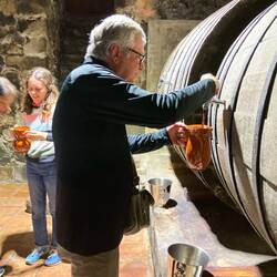 Getting wine out of the barrel at the restaurant