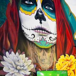 Lagos, Streetart in einem Restaurant mit Live-Übertragung D-Pt