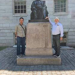 John Harvard statue. Touch his foot and get good luck.