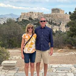 Tim and Nancy with view from Nymphs Hill
