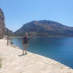 Walking to the nearest beach to Nafplio.