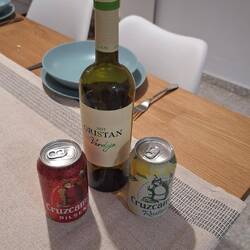 Spanish beer, wine and a radler to accompany our meal