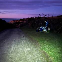 Deciding on our second tent pitch a bit further from the shoreline!