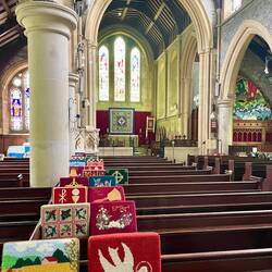 St Edward's Church. Love the prayer cushions all hand embroidered