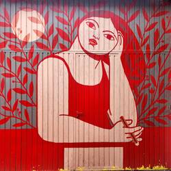 A garage door painting.