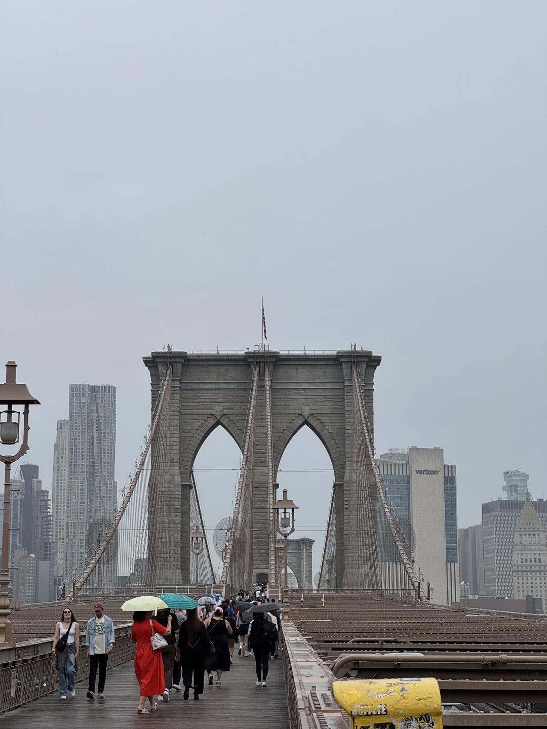 A soggy Brooklyn Bridge