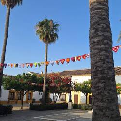 The bunting on this square consists of crocheted triangles