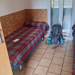 My bed for the night-yay, it's NOT a bunk!!!