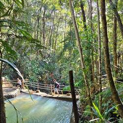 Crossing the bridge over the upper pool.