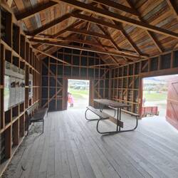 Inside the red shed