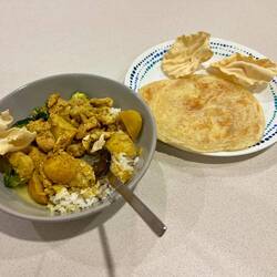 Mild Chicken Curry with Roti & Pomp Adams