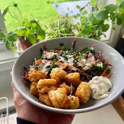 Salt n Pepper Squid with Kale Salad