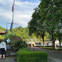 Foliage and flags! 45 North moored at right