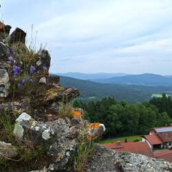 Blick über die Ruinen in die Landschaft