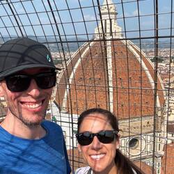 At the top of the bell tower