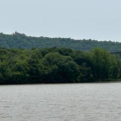 "Olana", the museum/home of Frederick Church, a major Hudson landscape designer, peers over treeline