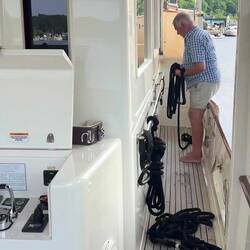 Preston starts the move at the lower stern control station, then moves upstairs. Graeme tidies up.