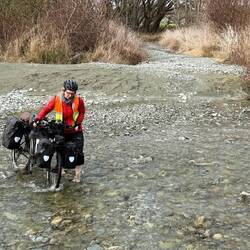 Amanda gets her feet wet on creek crossing!