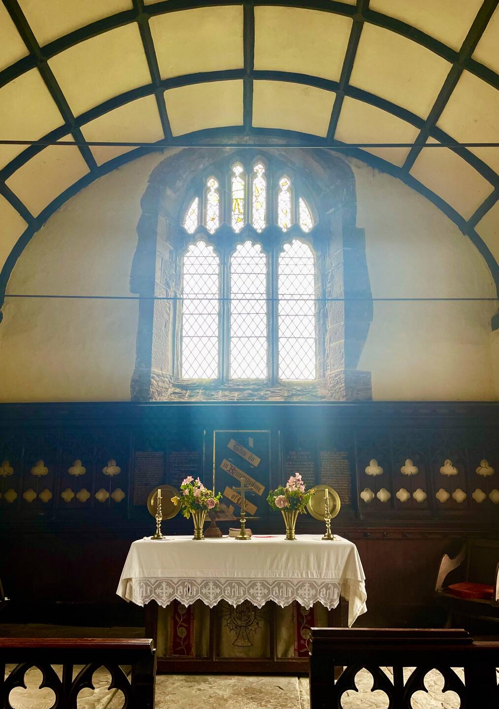 Alter at Church of St Cradoc. Medieval. Llangattock Lingoed