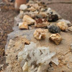 Rock collection at an isolated mountain top cafe