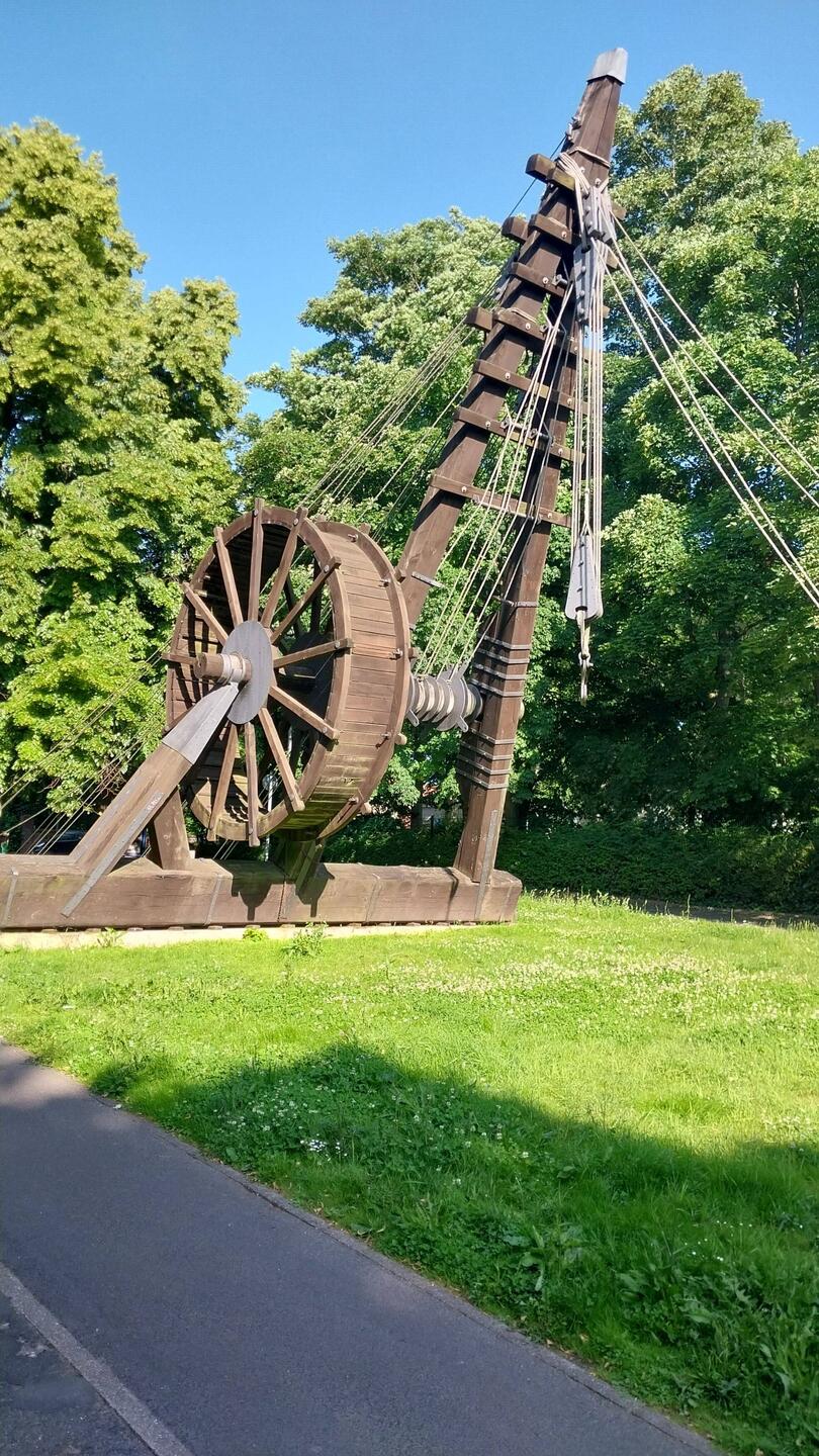 A water wheel powered crane from the good Ole days retired in Bonn.